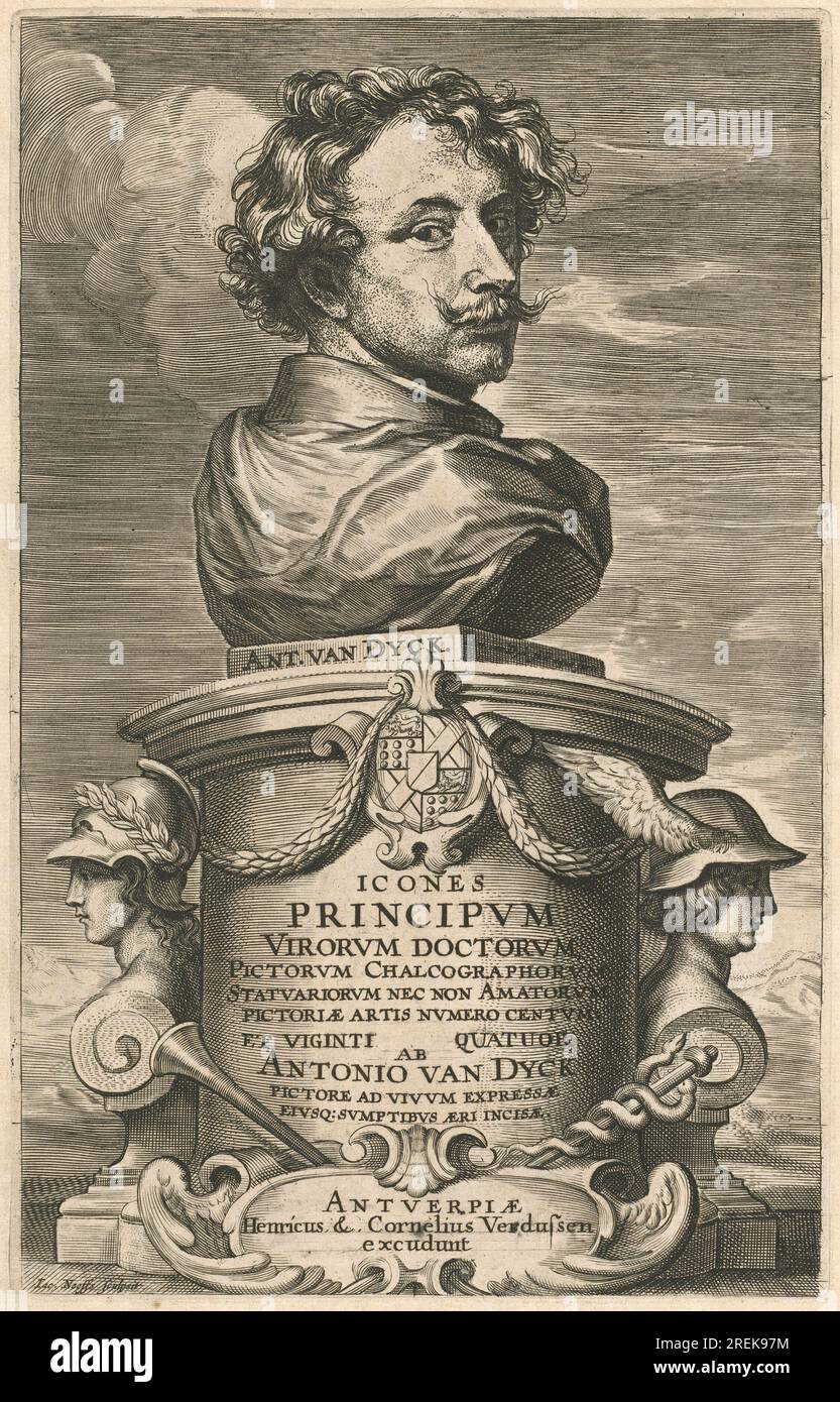 Sir Anthony van Dyck e Jacobus Neeffs, autoritratto, probabilmente 1626/1641, incisione e incisione (incisione della testa di van Dyck e terminata con incisione di J. Neeffs) su carta deposta, lastra: 24,5 x 15,7 cm (9 5/8 x 6 3/16 poll.) Dimensioni pagina: 37,4 x 24,5 cm (14 3/4 x 9 5/8 pollici), regalo di Arthur e Charlotte Vershbow, in onore del 50 ° anniversario della National Gallery of Art, 1990.125.1,1' Foto Stock