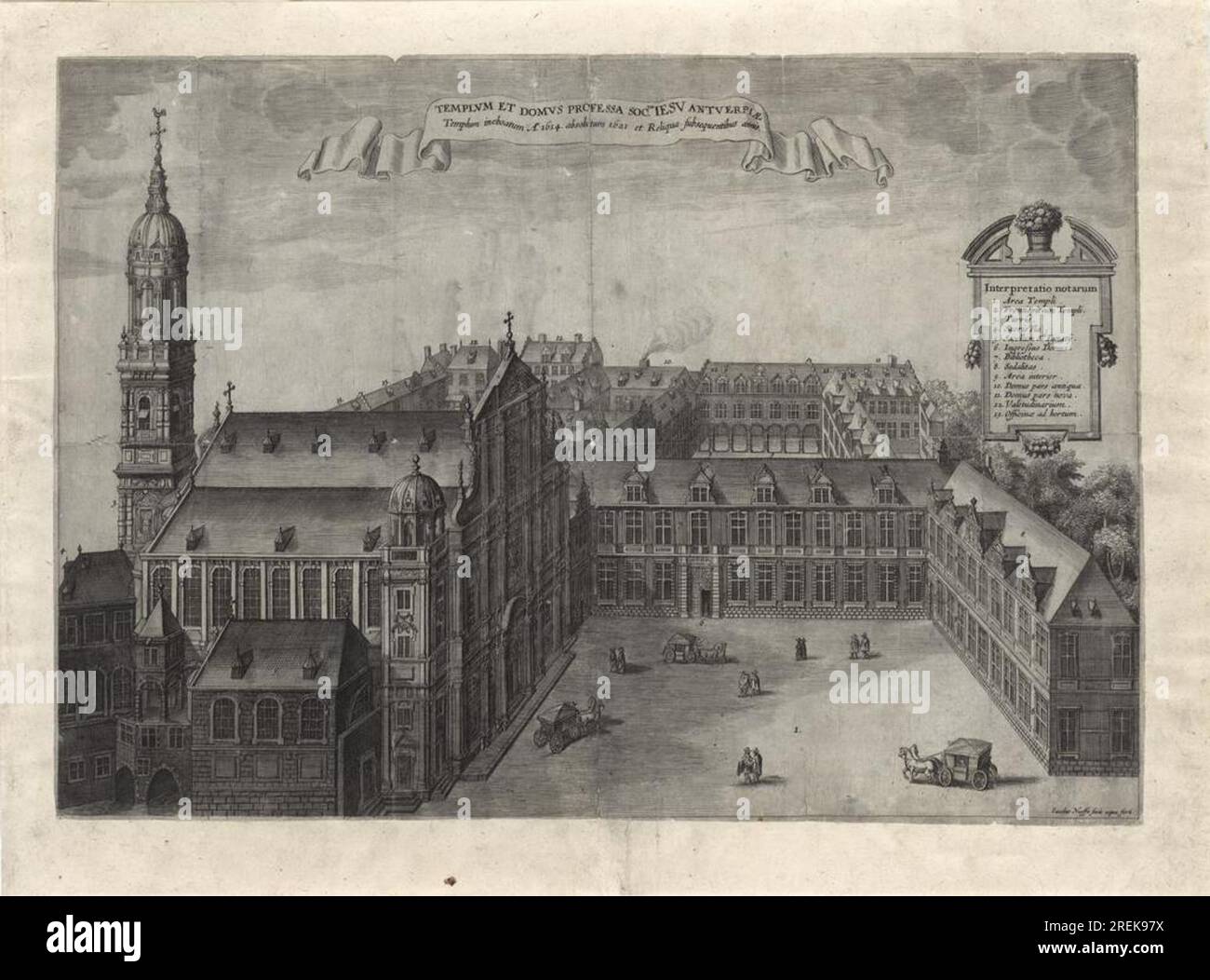 De Jezuietenkerk (poi de Sint-Carolus Borromeuskerk) en het Profesiehuis, te Antwerpen dopo il 1631–voor 1662 di Jacob Neefs Foto Stock