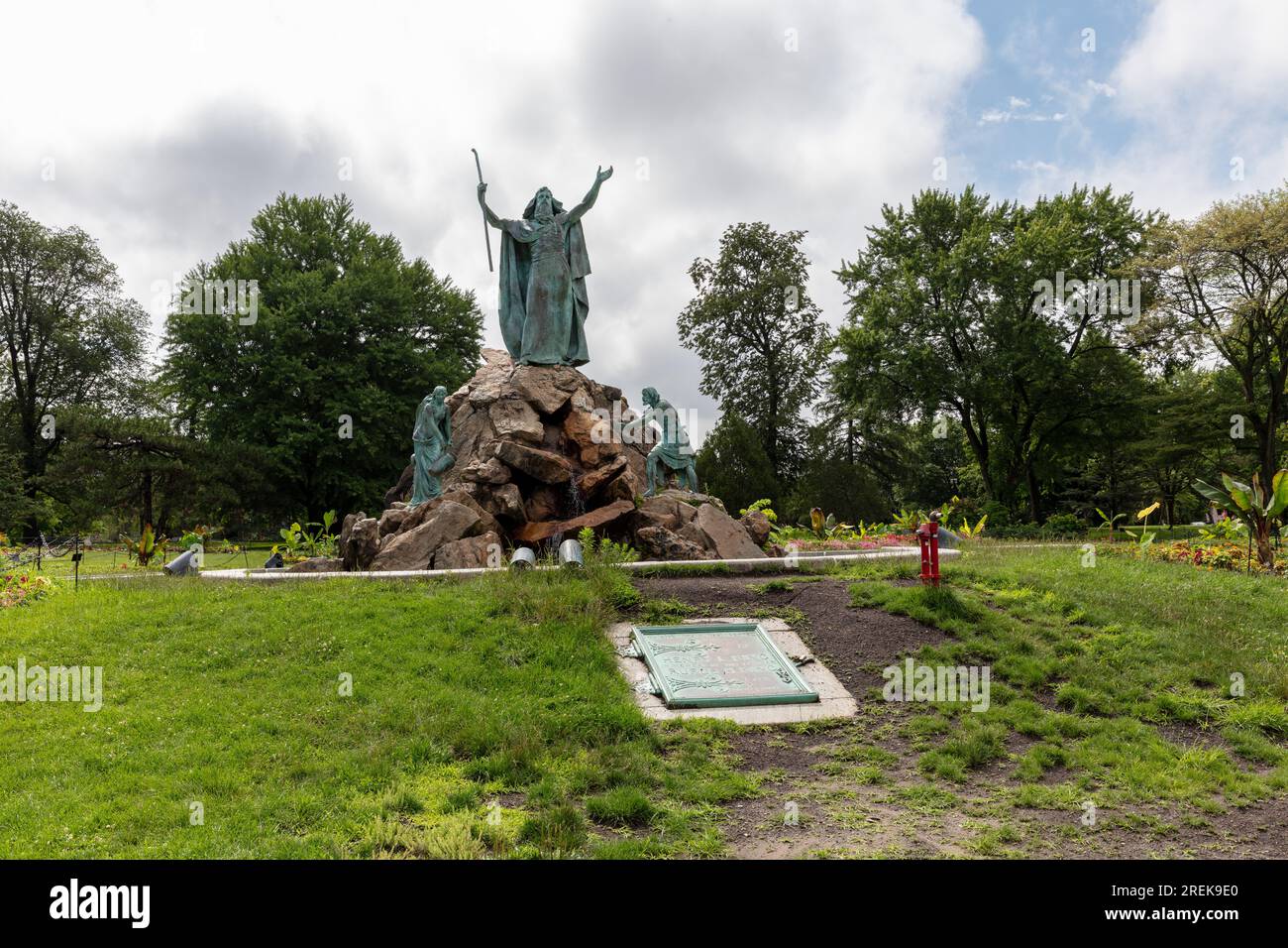 Statua di Moses - King Memorial Fountain nel Washington Park ad Albany, New York Foto Stock