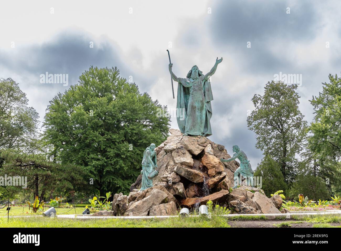 Statua di Moses - King Memorial Fountain nel Washington Park ad Albany, New York Foto Stock