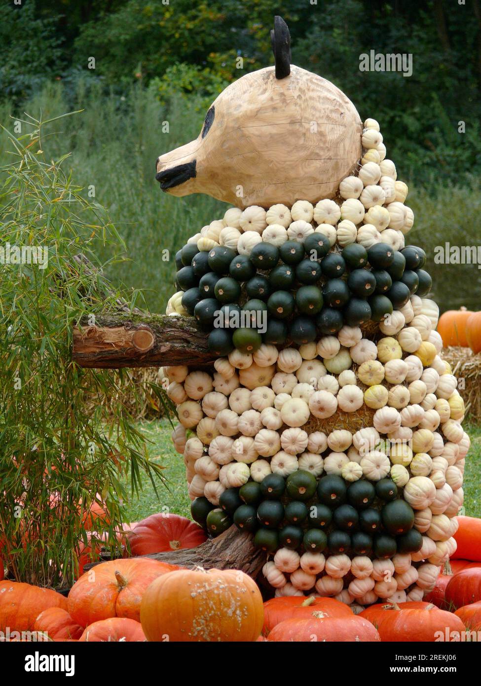 Mostra di zucche al Bluehenden Barock Ludwigsburg, BW.-D. Figura della zucca: Orso Panda, animale fatto di zucca Foto Stock