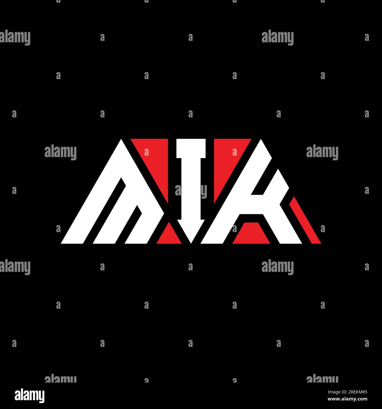 Logo MIK triangolare a lettera con forma triangolare. Monogramma con logo MIK Triangle. Modello di logo vettoriale triangolare MIK di colore rosso. MIK triangul Illustrazione Vettoriale