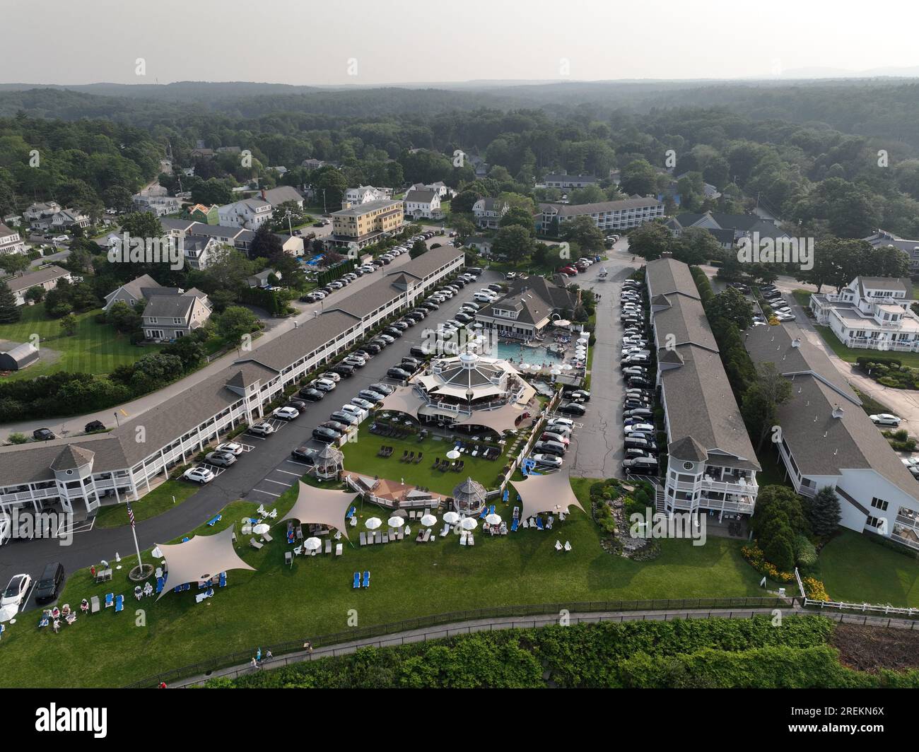 Foto aerea di qualità HD del New England Beach Resort a Ogunquit nel Maine Foto Stock