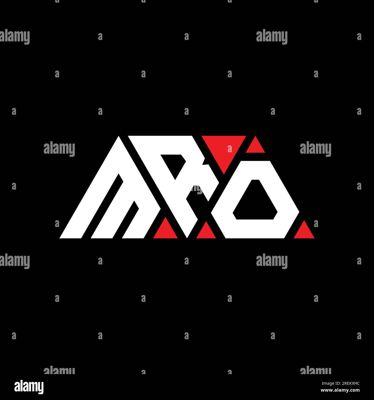 Logo MRO a lettera triangolare con forma triangolare. Monogramma di design con logo triangolare MRO. Modello di logo vettoriale triangolare MRO di colore rosso. MRO triangul Illustrazione Vettoriale