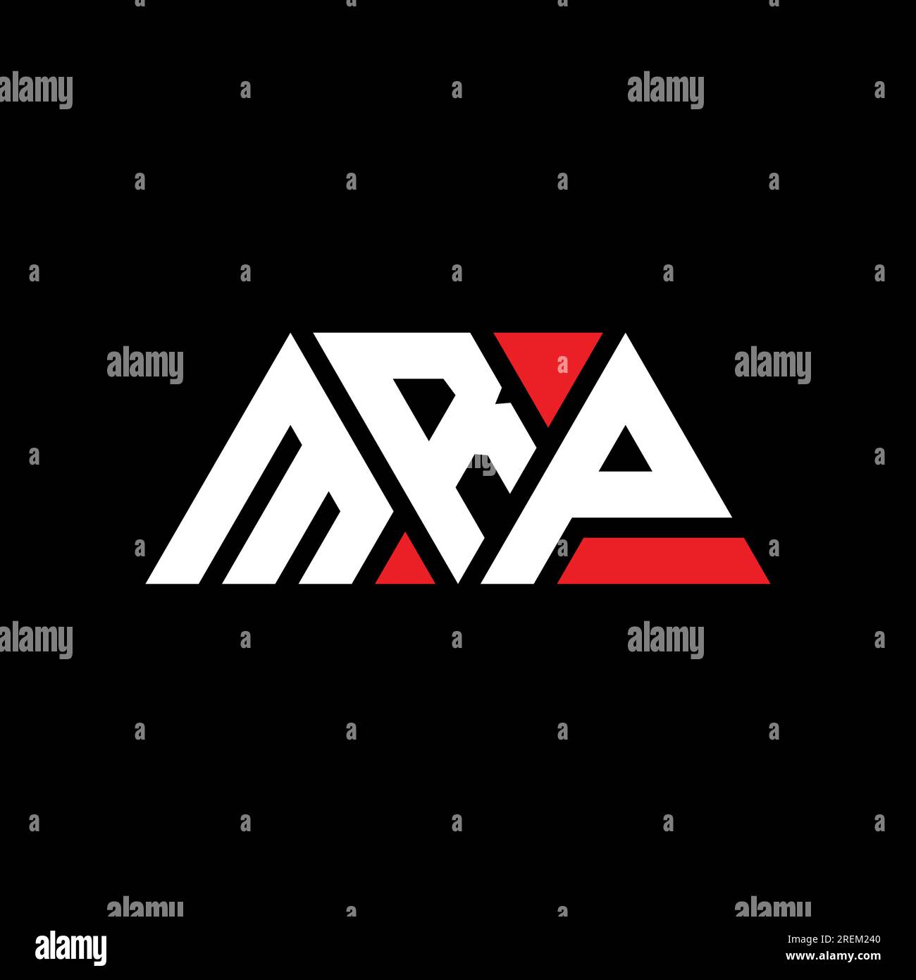 Logo MRP a lettera triangolare con forma triangolare. Monogramma di design con logo triangolare MRP. Modello di logo vettoriale triangolare MRP di colore rosso. MRP triangul Illustrazione Vettoriale