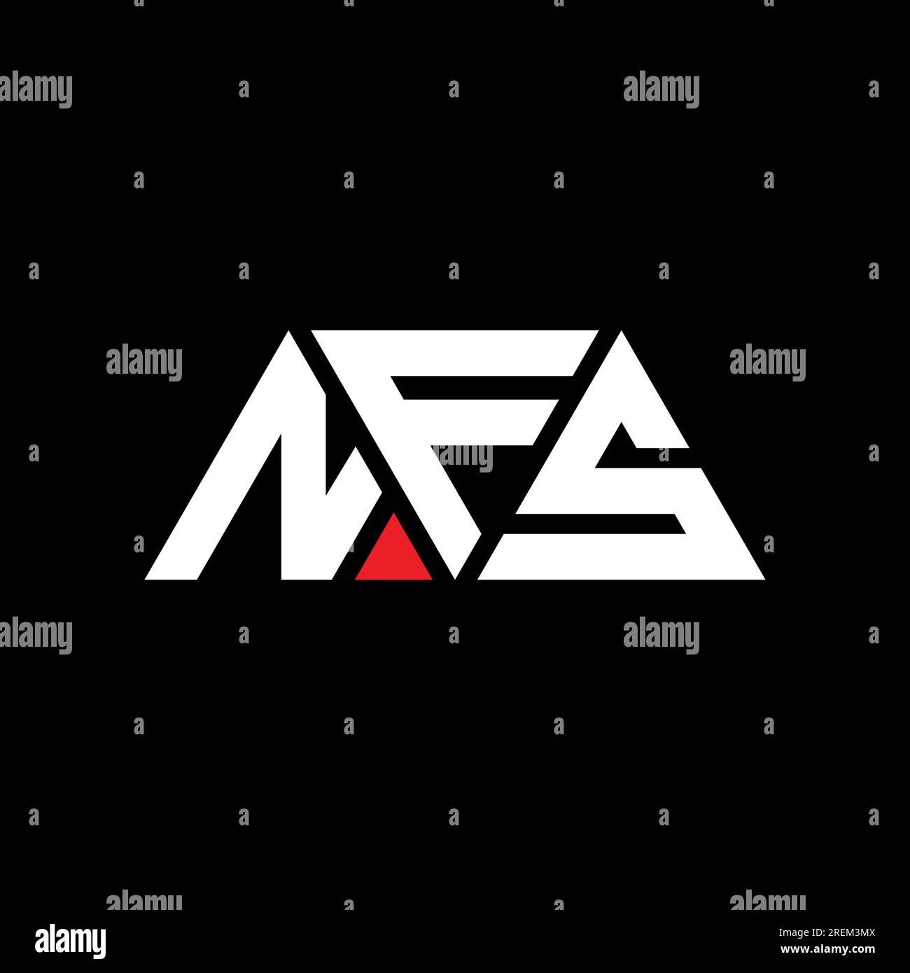 Logo NFS a lettera triangolare con forma triangolare. Monogramma di design con logo triangolare NFS. Modello di logo vettoriale a triangolo NFS di colore rosso. NFS triangul Illustrazione Vettoriale