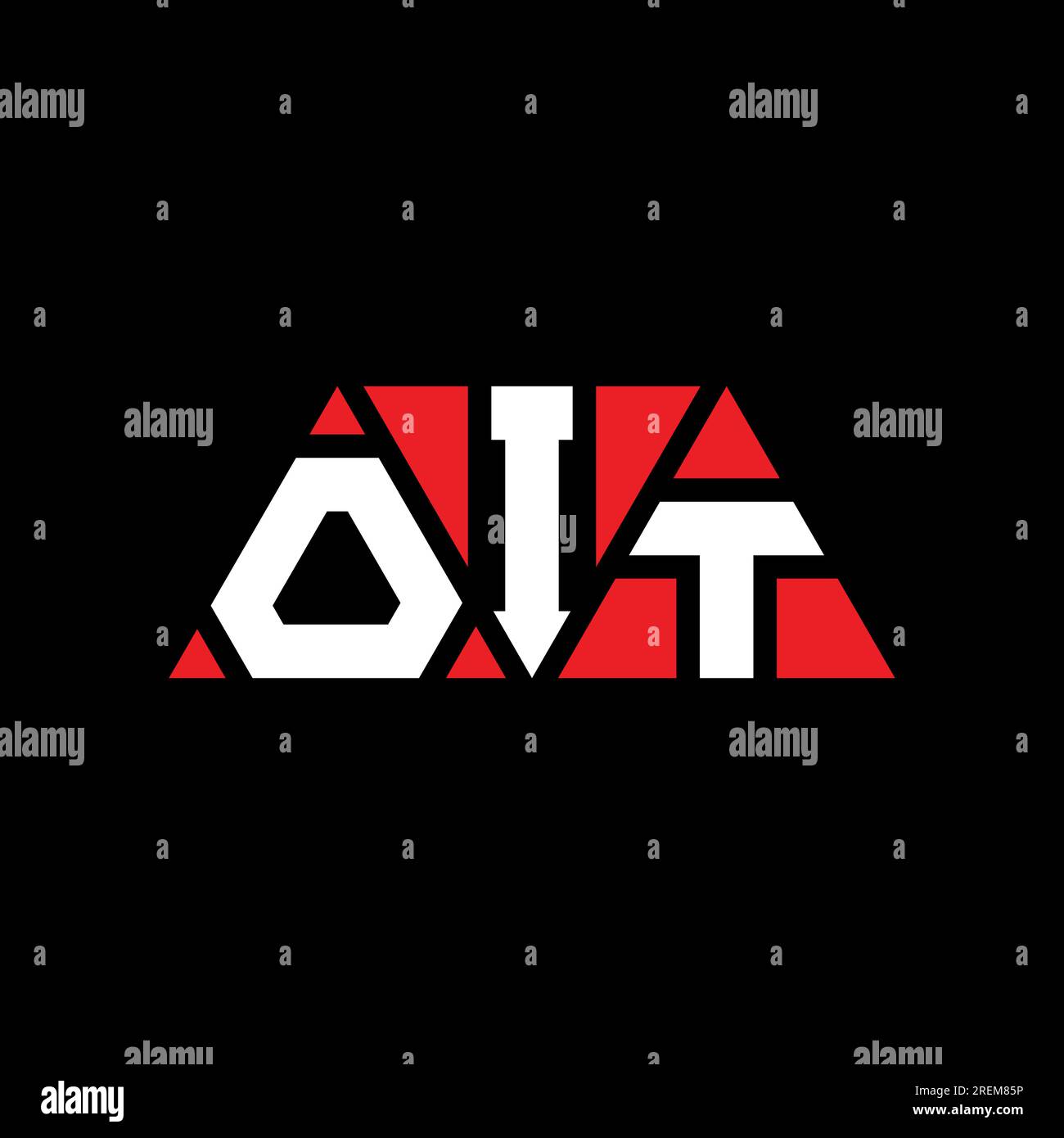 Logo OIT a lettere triangolari con forma triangolare. Monogramma di design con logo triangolare OIT. Modello logo vettoriale triangolare OIT di colore rosso. OIT triangul Illustrazione Vettoriale