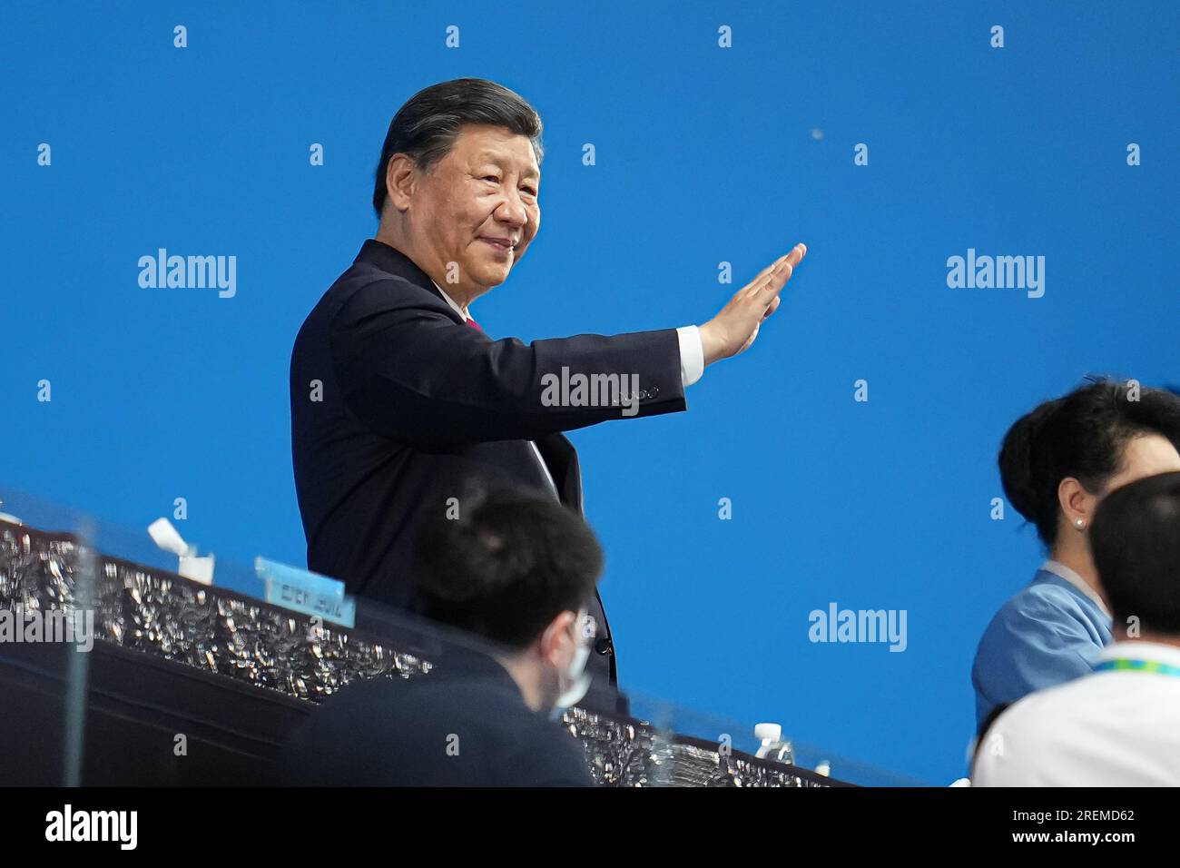 XI Jinping, 28 LUGLIO 2023: Cerimonia di apertura durante i Giochi mondiali dell'Università di Chengdu 2021 FISU Estate presso il Dongan Lake Sports Park Stadium, Chengdu, Cina. Credito: AFLO SPORT/Alamy Live News Foto Stock
