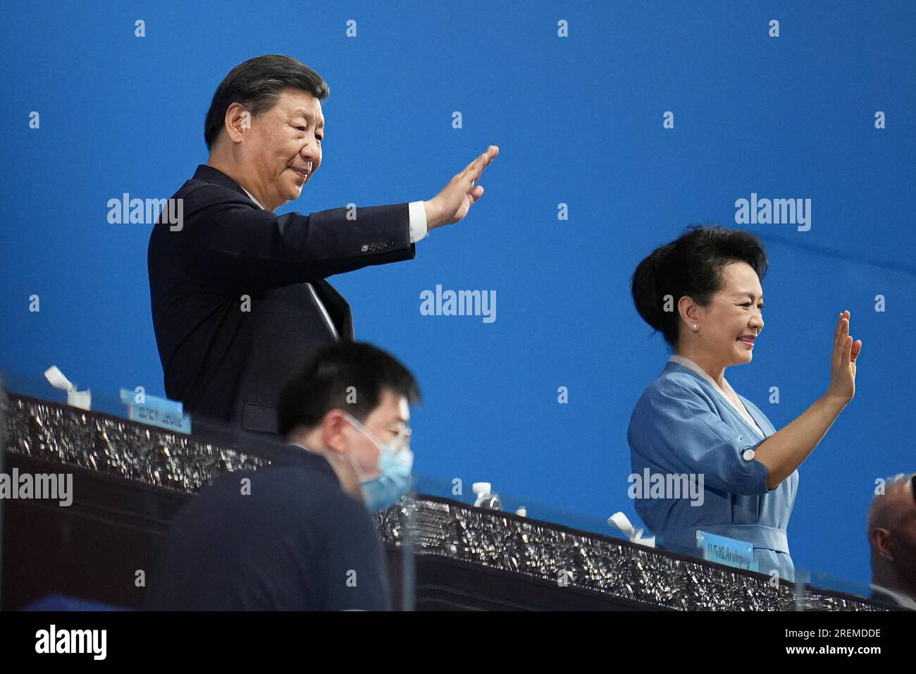 XI Jinping, 28 LUGLIO 2023: Cerimonia di apertura durante i Giochi mondiali dell'Università di Chengdu 2021 FISU Estate presso il Dongan Lake Sports Park Stadium, Chengdu, Cina. Credito: AFLO SPORT/Alamy Live News Foto Stock