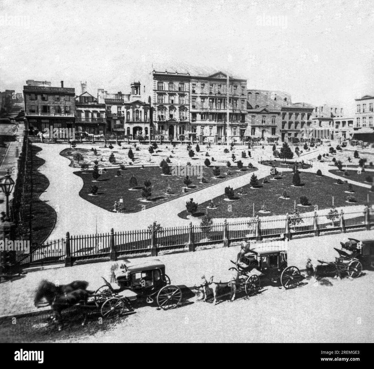 San Francisco, California: 1865 Portsmouth Square a Kearney e Clay. Foto Stock