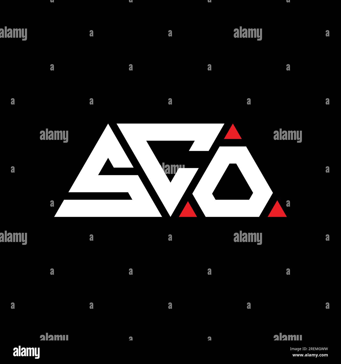Logo SCO triangolare a lettera con forma triangolare. Monogramma di design con logo triangolare SCO. Modello di logo vettoriale a triangolo SCO di colore rosso. SCO triangul Illustrazione Vettoriale