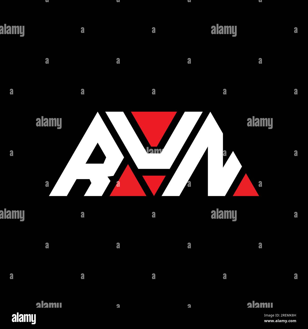 Logo a lettere triangolari con forma a triangolo. Monogramma di design del logo RUN Triangle. ESEGUIRE il modello di logo vettoriale triangolare di colore rosso. ESEGUIRE il triangul Illustrazione Vettoriale