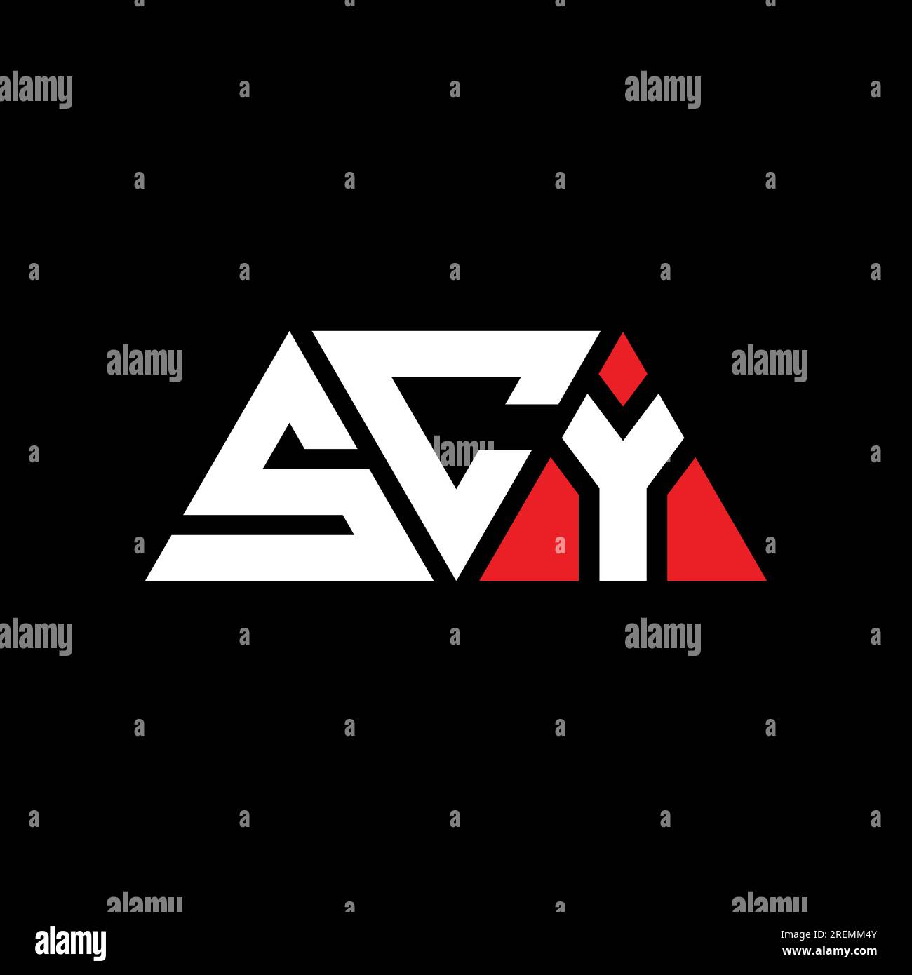 Logo SCY a lettere triangolari con forma triangolare. Monogramma del logo SCY Triangle. Modello logo vettoriale triangolare SCY di colore rosso. SCY triangul Illustrazione Vettoriale