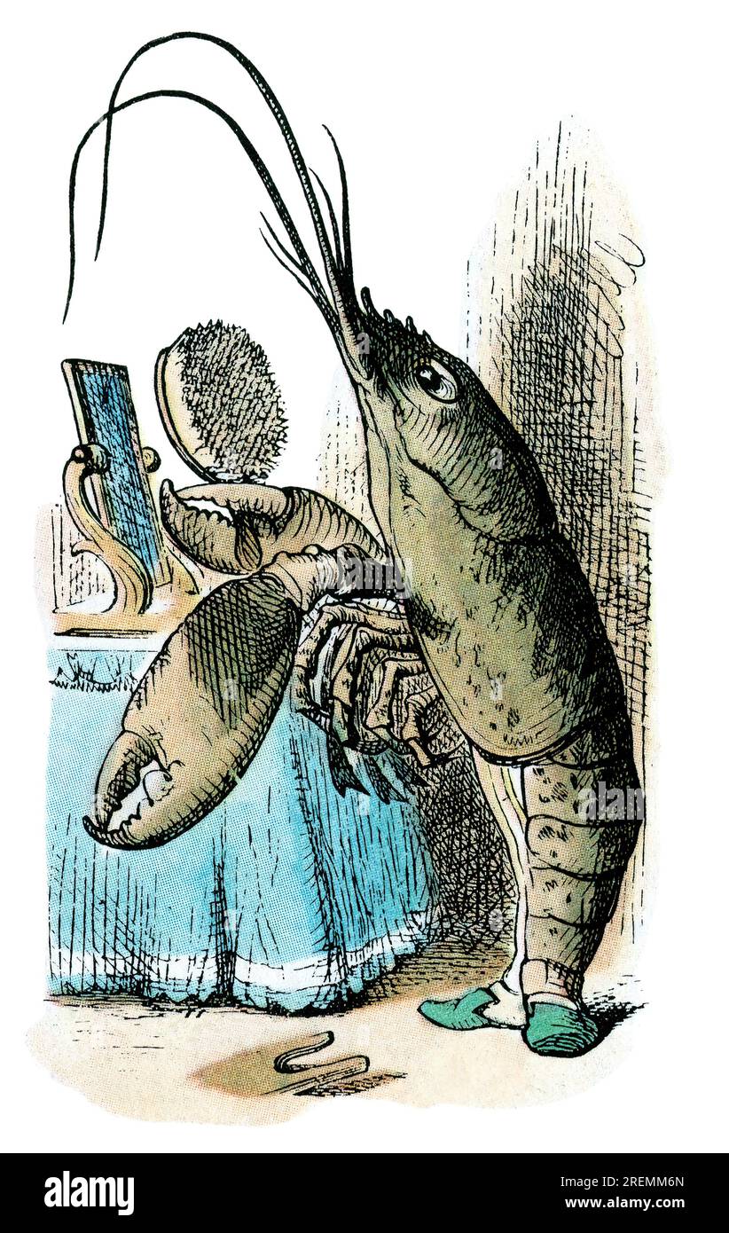 Illustrazione a tenniel colorato di aragosta Alice nel Paese delle meraviglie Foto Stock