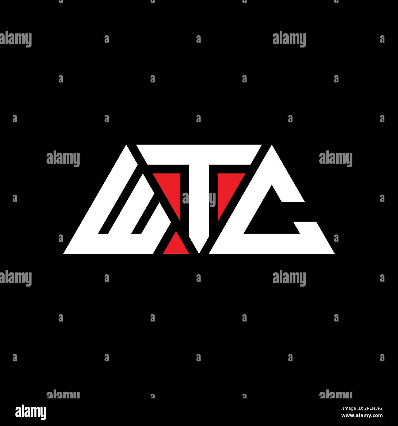 Logo WTC triangolare a lettere con forma triangolare. Monogramma di design con logo WTC Triangle. Modello di logo vettoriale WTC triangolare di colore rosso. WTC triangul Illustrazione Vettoriale