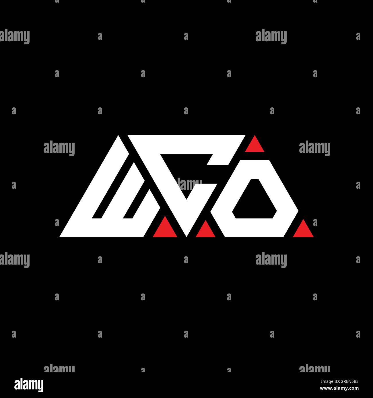 Logo a lettera triangolare WCO con forma triangolare. Monogramma di design con logo triangolare WCO. Modello logo vettoriale triangolare WCO di colore rosso. WCO triangul Illustrazione Vettoriale