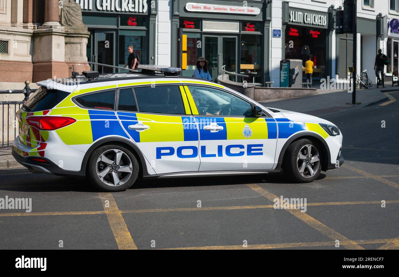 Polizia britannica del Sussex Police in un'auto panda a Brighton, Brighton & Hove, East Sussex, Inghilterra, Regno Unito. Foto Stock