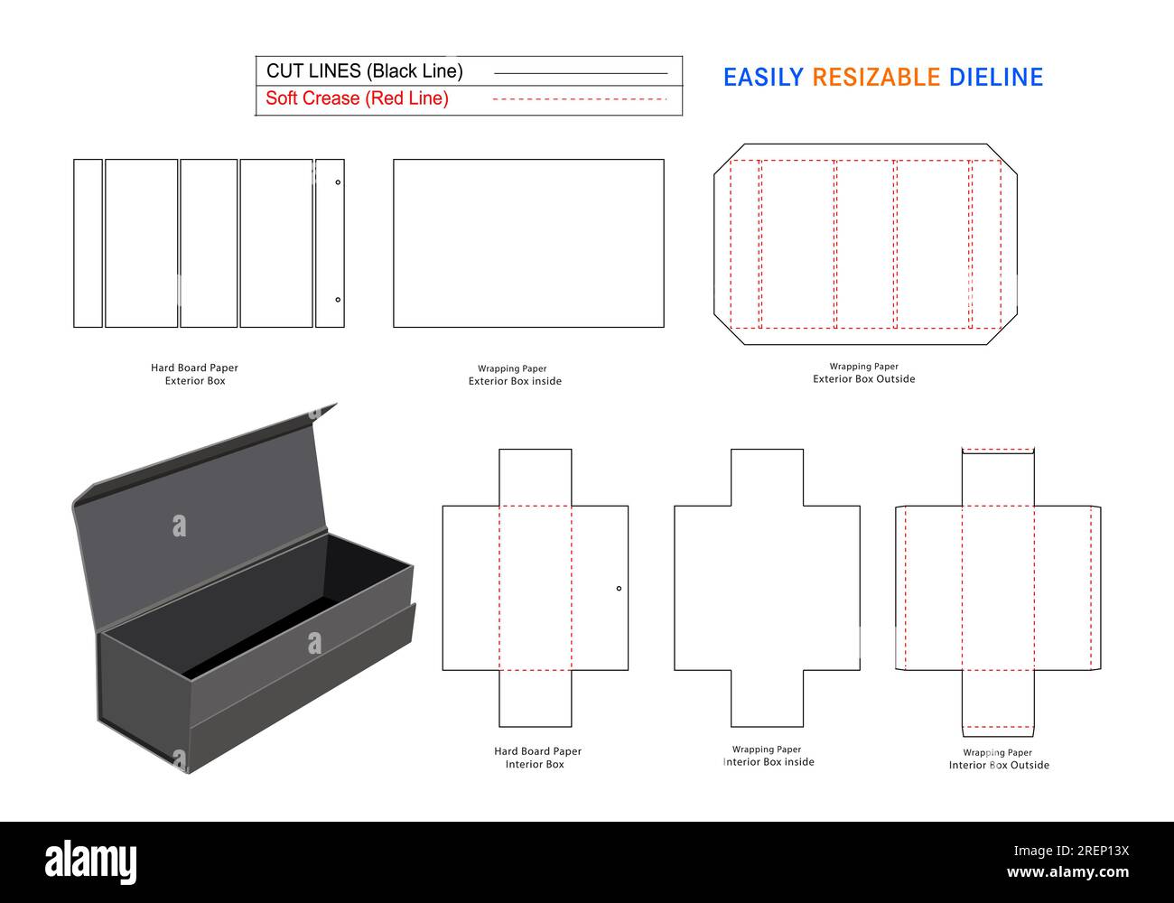Scatola rigida pieghevole per vino, modello linea filiera rigida pieghevole con file vettoriale 3d. Illustrazione Vettoriale