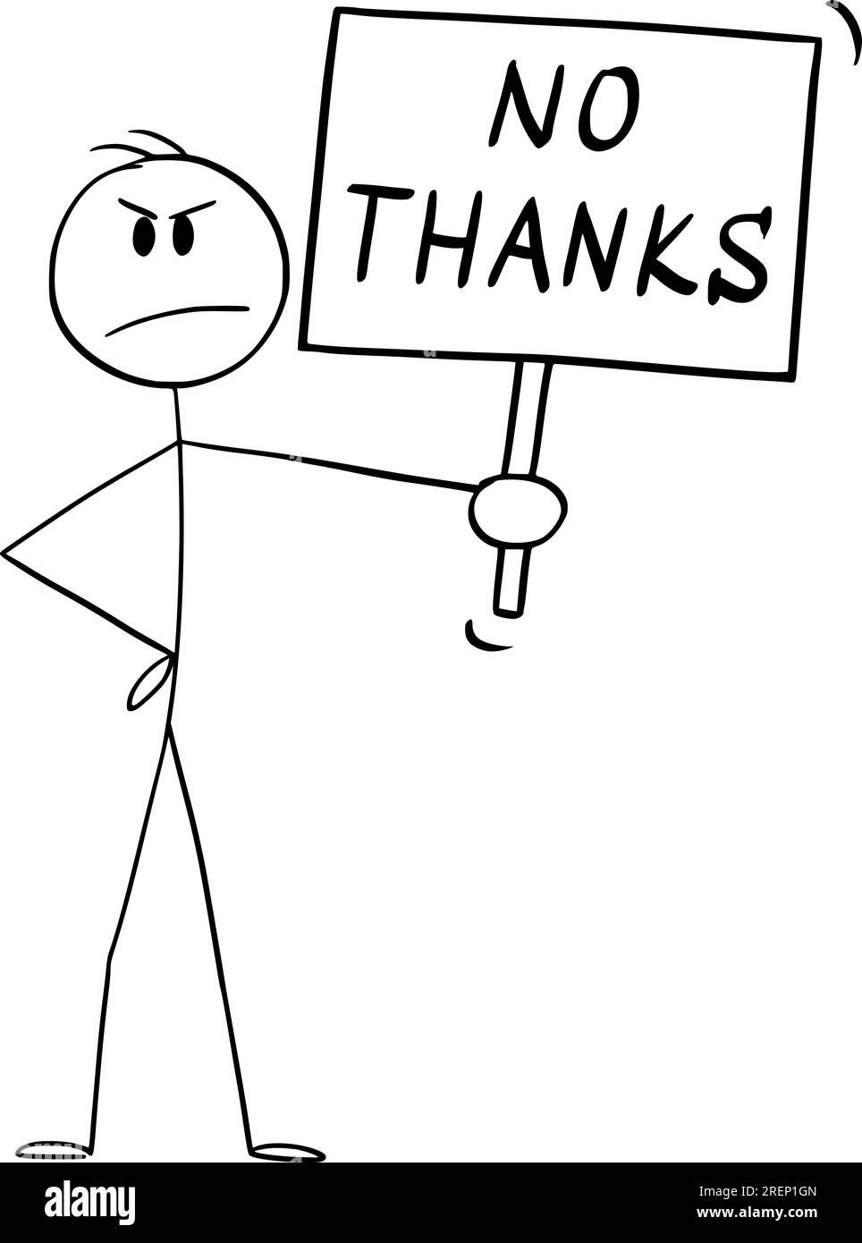 Persona con segno di non ringraziamento, illustrazione della figura della chiavetta Vector Cartoon Stick Illustrazione Vettoriale