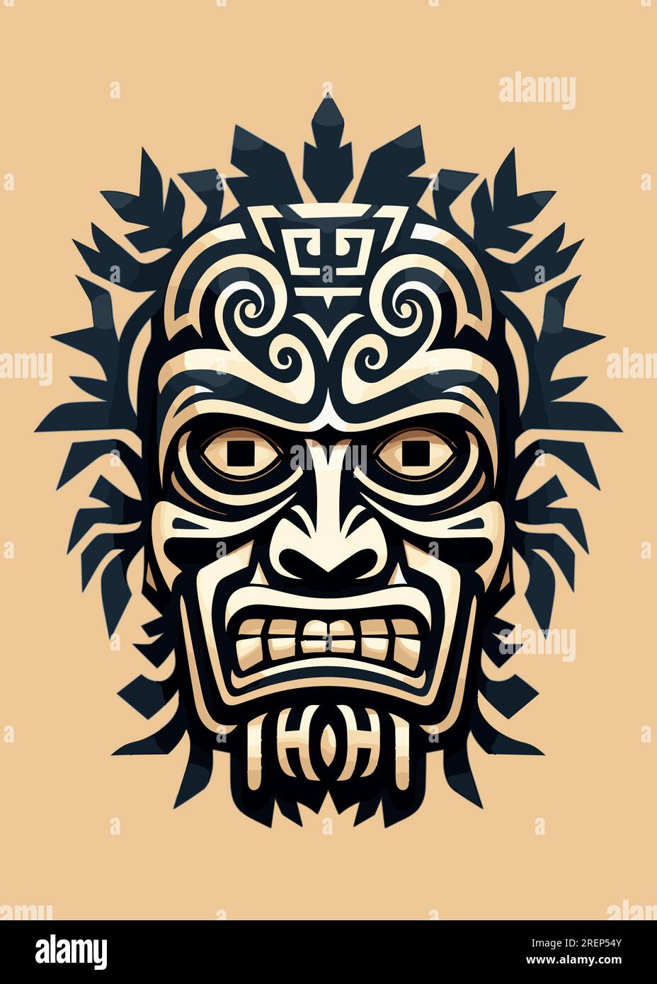 Maschera tribale Tiki illustrazione vettoriale piatta Illustrazione Vettoriale