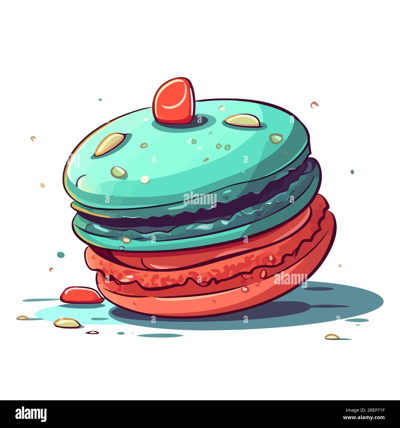 Coloratissimi biscotti di macaroon francesi isolati su bianco. Immagine carina di macaron. Illustrazione vettoriale Illustrazione Vettoriale