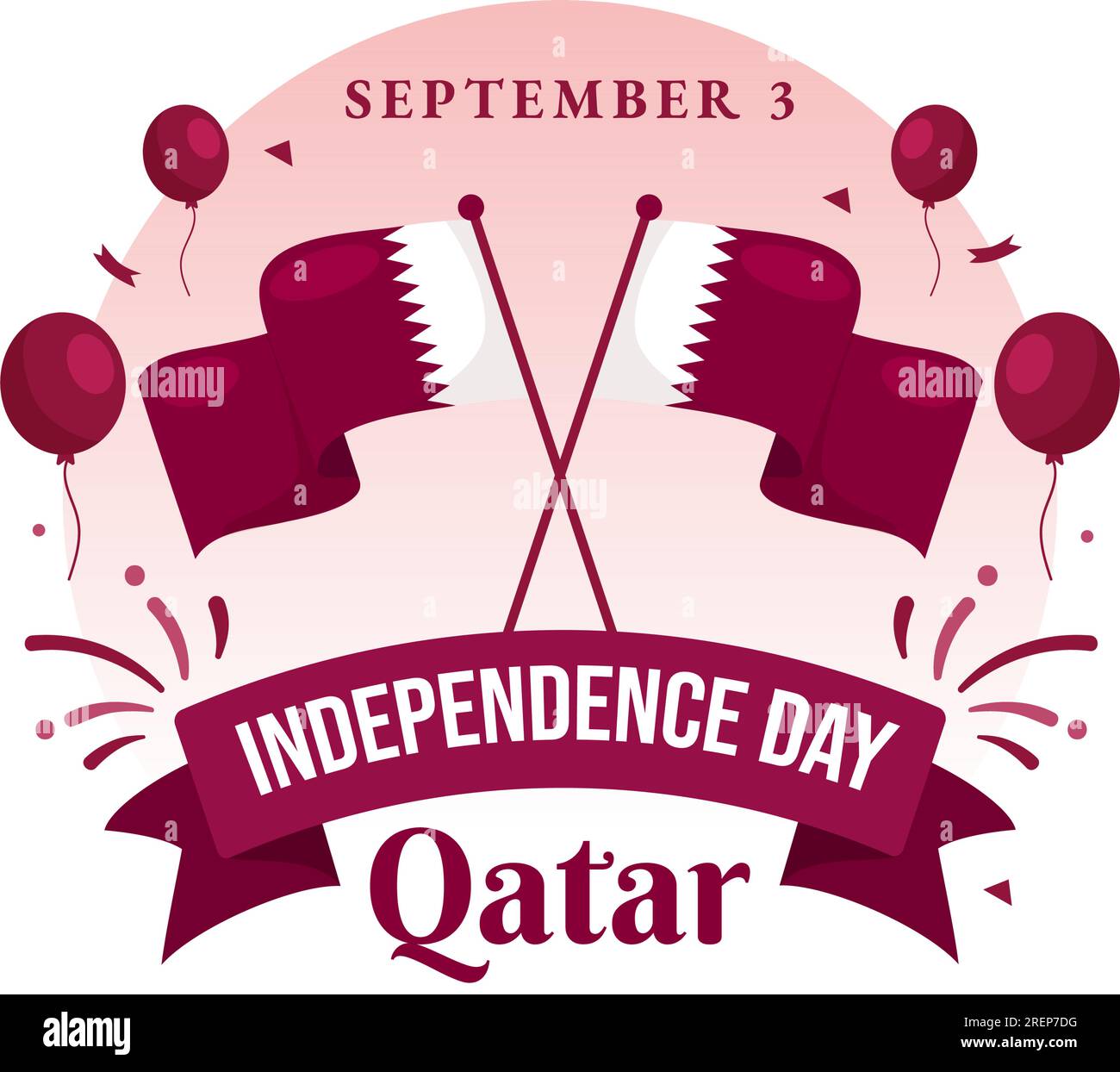 Illustrazione vettoriale del giorno dell'indipendenza del Qatar felice il 3 settembre con sfondo bandiera ondulata in modelli di landing page disegnati a mano con cartone animato piatto Illustrazione Vettoriale