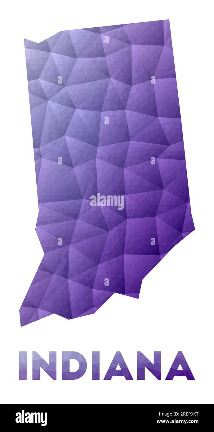 Cartina dell'Indiana. Illustrazione in basso poli dello stato degli Stati Uniti. Design geometrico viola. Illustrazione del vettore poligonale. Illustrazione Vettoriale