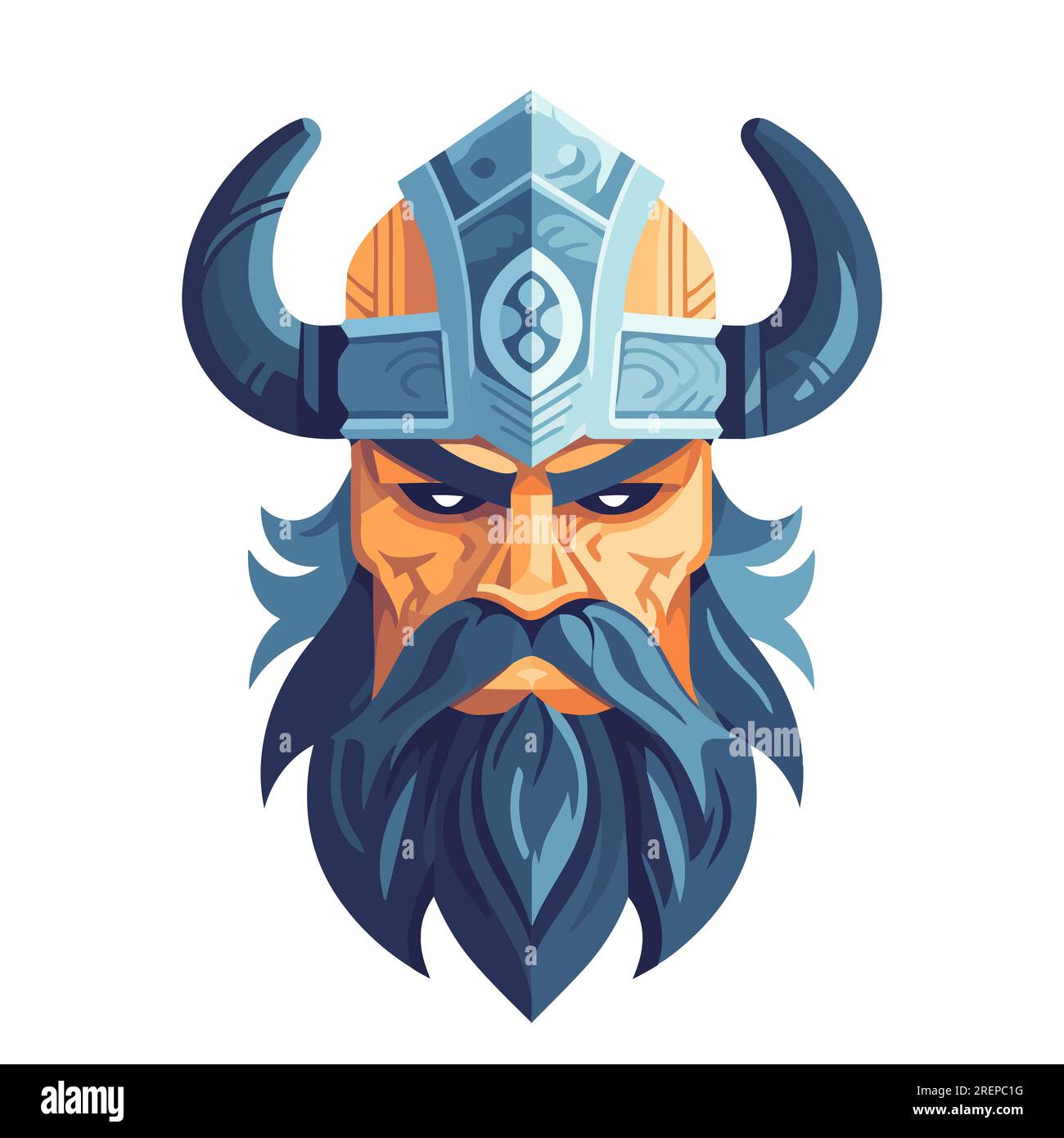 Testa vichinga nel casco. Logo Viking Warrior. Illustrazione vettoriale Illustrazione Vettoriale