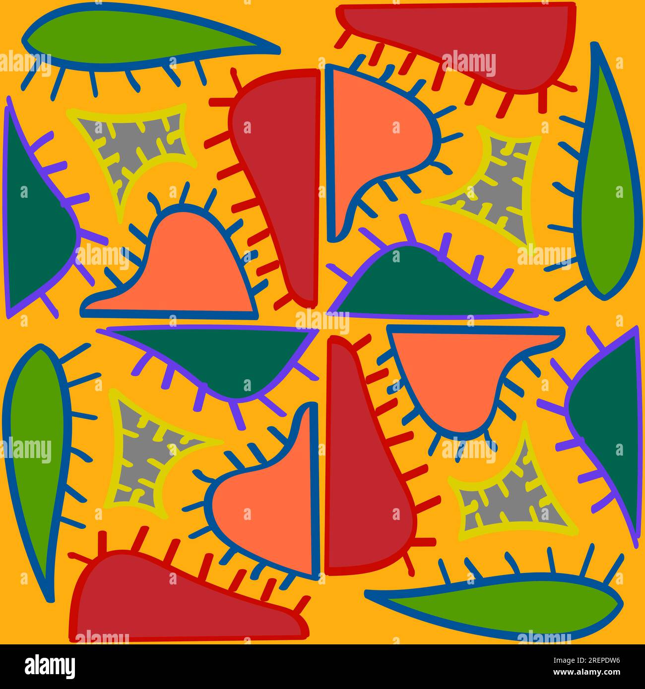 Modello estivo senza cuciture, astratto, brillante. Ornamento, mosaico, caleidoscopio. Illustrazione Vettoriale