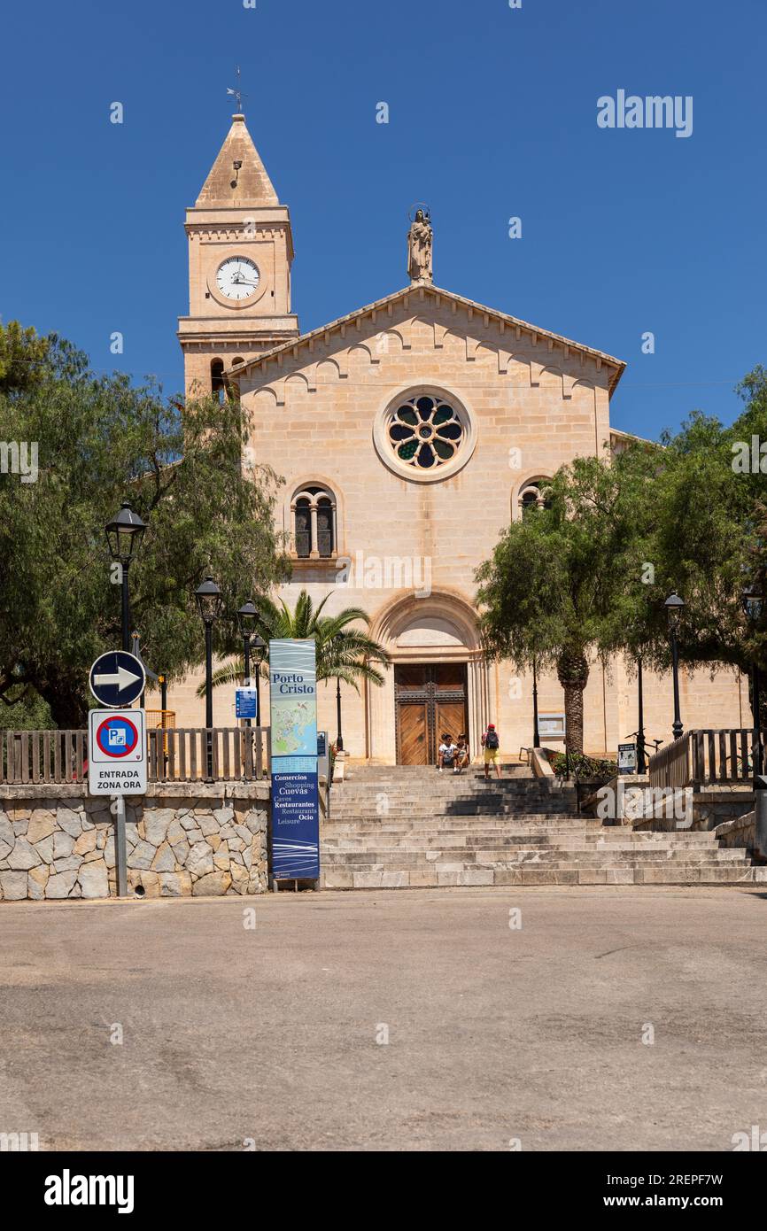 Mare de Deu del Carme chiesa cattolica a Porto Cristo, Maiorca (Maiorca), Isole Baleari, Spagna. Europa Foto Stock