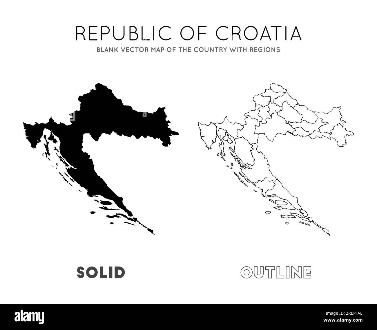 Mappa della Croazia. Mappa vettoriale vuota del paese con regioni. Confini della Croazia per la vostra infografica. Illustrazione vettoriale. Illustrazione Vettoriale