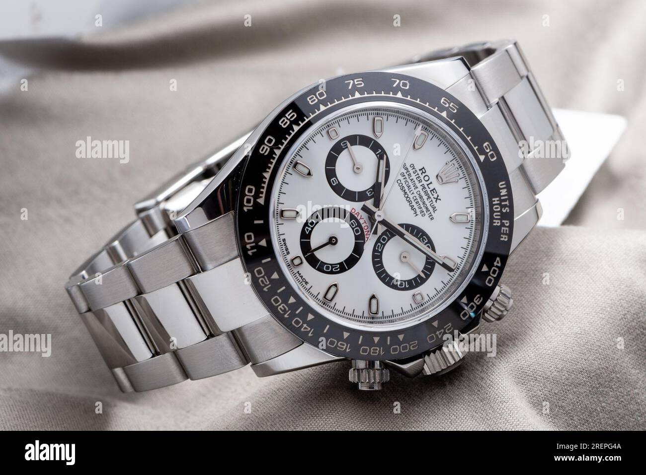 Rolex Daytona 116500LN in bianco e nero come si vede durante la presentazione a Baselworld Foto Stock