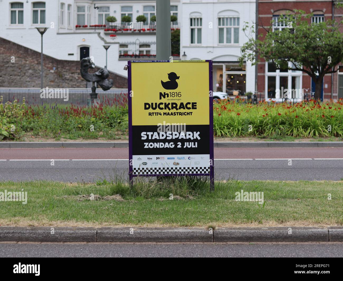 Duckrace Advertisement Sign a Maastricht, Paesi Bassi Foto Stock