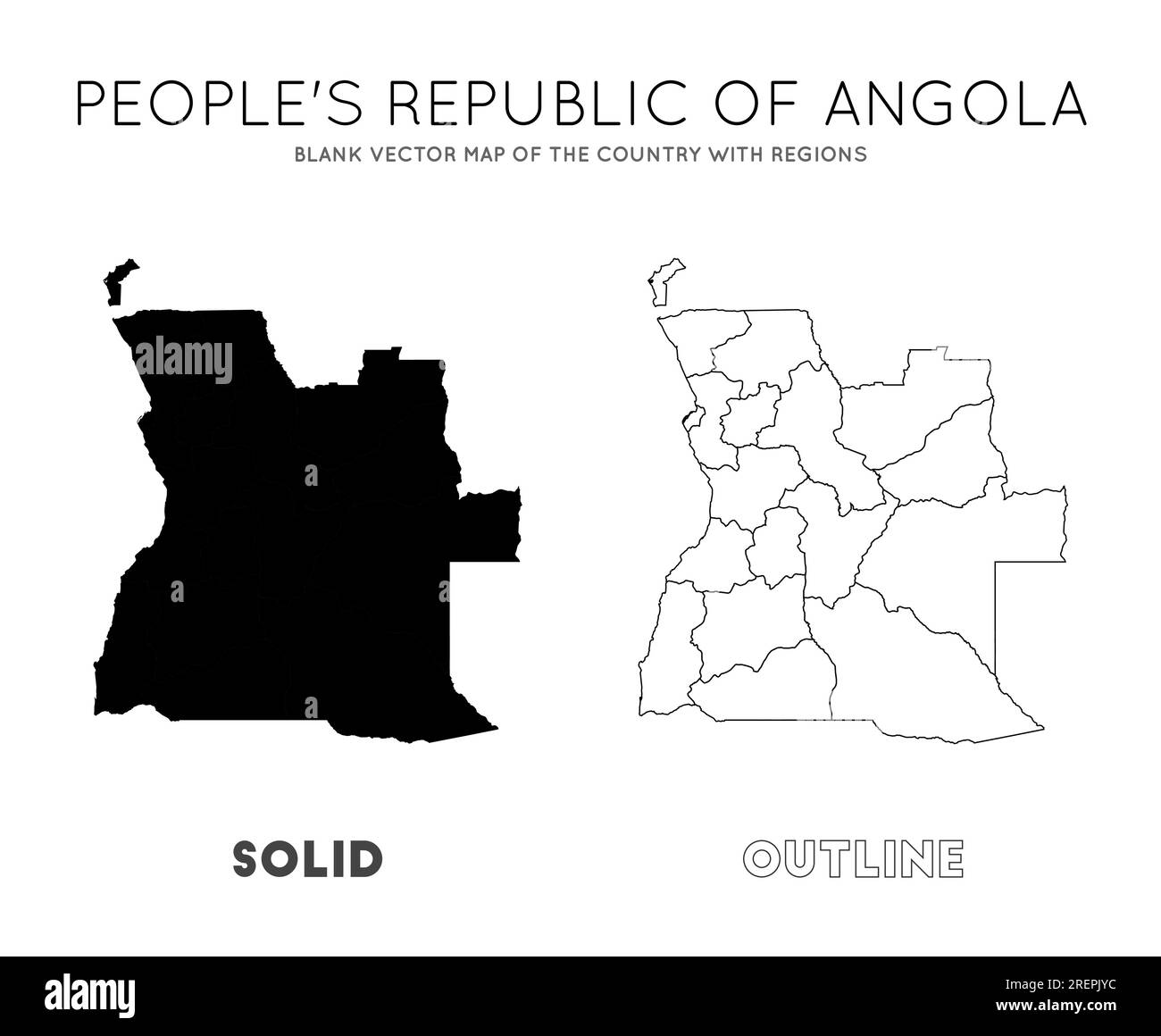 Mappa dell'Angola. Mappa vettoriale vuota del paese con regioni. Confini dell'Angola per la vostra infografica. Illustrazione vettoriale. Illustrazione Vettoriale