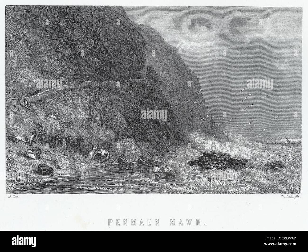 Penmaen Mawr circa 1860 di William Radclyffe Foto Stock