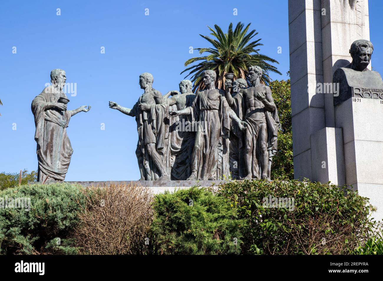 Vista del Monumento a José Enrique Rodó grazie al Parque Rodó, Montevideo. Foto Stock