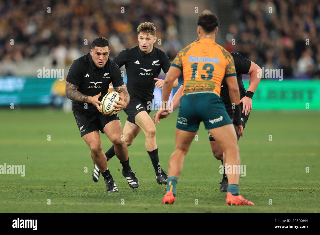 Melbourne, Australia. 29 luglio 2023; Melbourne Cricket Ground, Melbourne, Victoria, Australia: Il Campionato di rugby eToro Australia contro nuova Zelanda; Codie Taylor della nuova Zelanda attacca l'Australia Defense Credit: Action Plus Sports Images/Alamy Live News Foto Stock