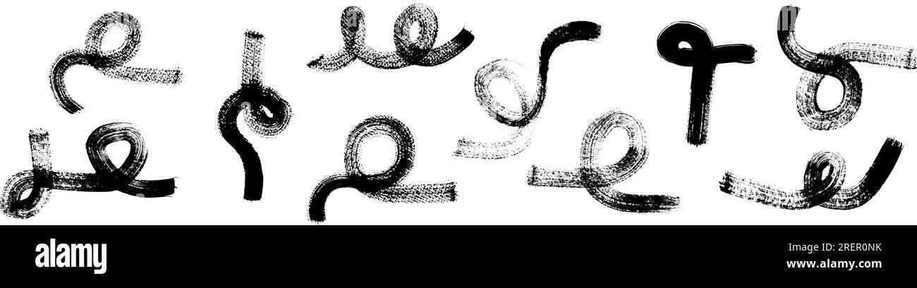 Linee disegnate a mano e pennellate, scarabocchi e scarabocchi con matita. Cerchi astratti, schizzi testurizzati e voluminosi, ripetizioni curve. Piatto Illustrazione Vettoriale