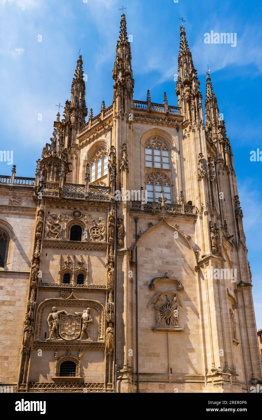 La Cattedrale di Santa Maria di Burgos, centro storico. È dedicato alla Vergine Maria. Provincia di Burgos, Comunità autonoma di Castiglia-León Foto Stock