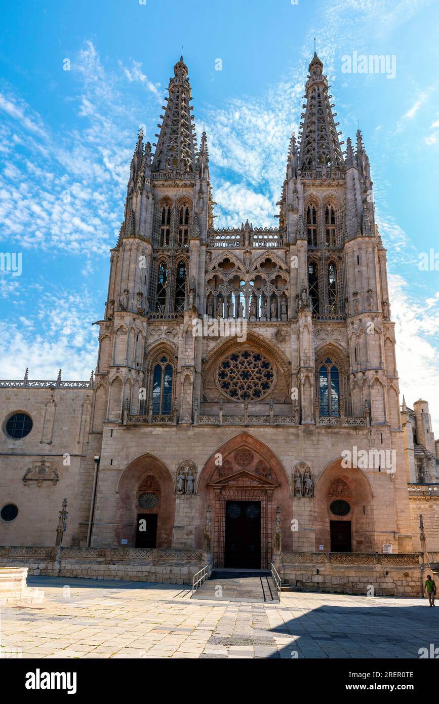 La Cattedrale di Santa Maria di Burgos, centro storico. È dedicato alla Vergine Maria. Provincia di Burgos, Comunità autonoma di Castiglia-León Foto Stock