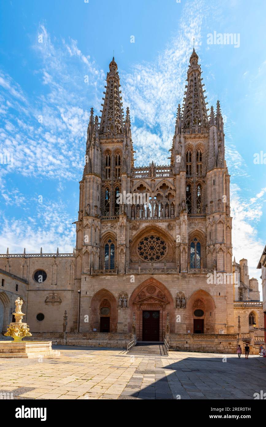 La Cattedrale di Santa Maria di Burgos, centro storico. È dedicato alla Vergine Maria. Provincia di Burgos, Comunità autonoma di Castiglia-León Foto Stock