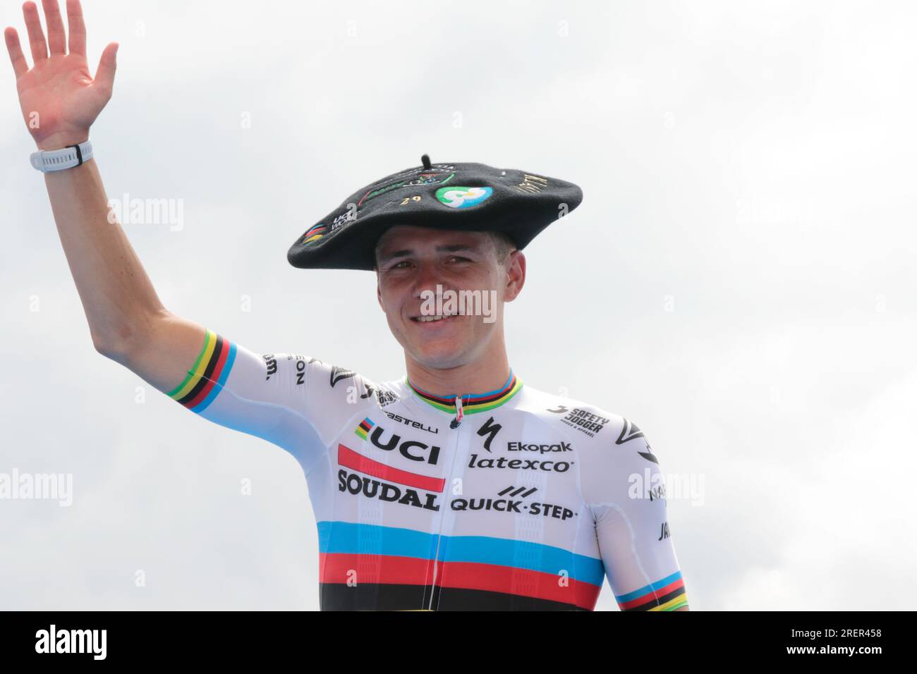 Remco Evenepoel campione del mondo belga vince la Clasica San Sebastian per la terza volta, Foto Stock