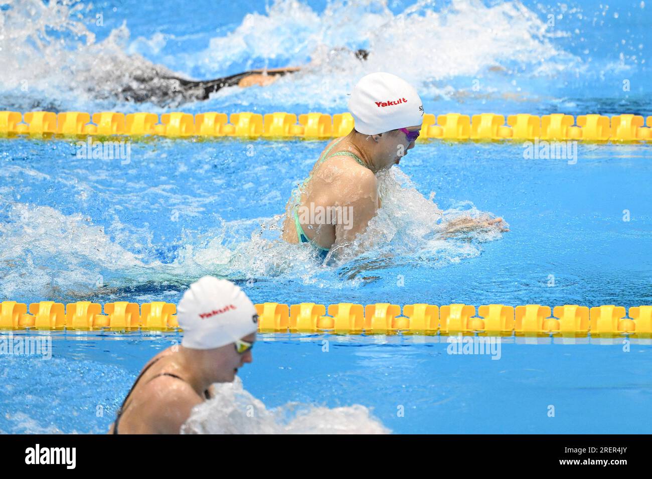 Fukuoka, Giappone. 29 luglio 2023. Tang Qianting of China gareggia durante la semifinale femminile dei 50 m breaststroke ai World Aquatics Championships di Fukuoka, in Giappone, il 29 luglio 2023. Crediti: Xu Chang/Xinhua/Alamy Live News Foto Stock