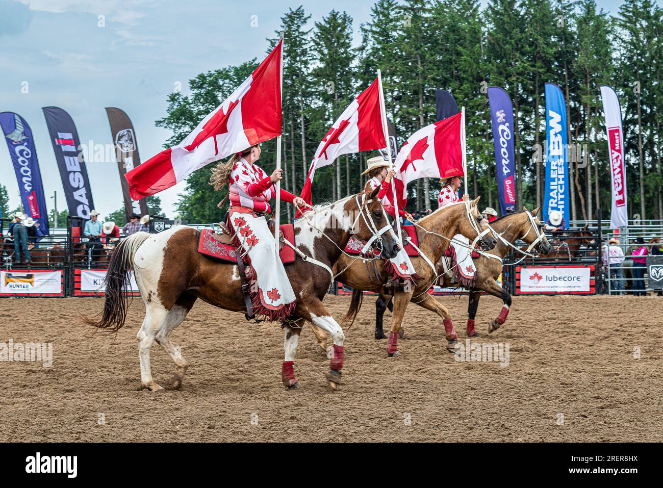 Canada Rodeo. ERIN ONTARIO RAM RODEO - il 22-23 luglio a Erin, Ontario, ha avuto luogo una competizione tipo rodeo. Cavalcare cavalli e tori. Slalom dei cavalli. Foto Stock