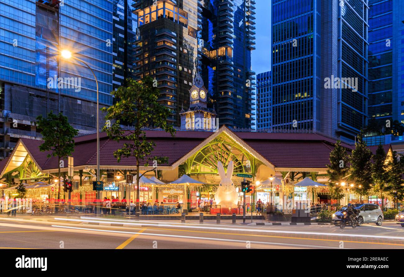 Lau Pa Sat, area ristoro nel centro di Singapore Foto Stock