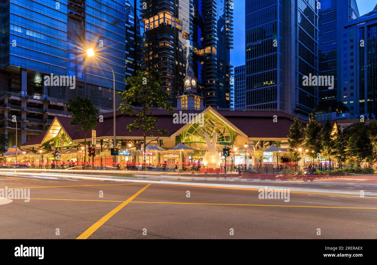 Lau Pa Sat, area ristoro nel centro di Singapore Foto Stock