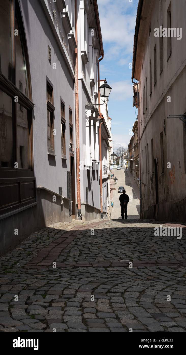 Vecchia strada a Bielsko Biala Polonia, lunatica Foto Stock