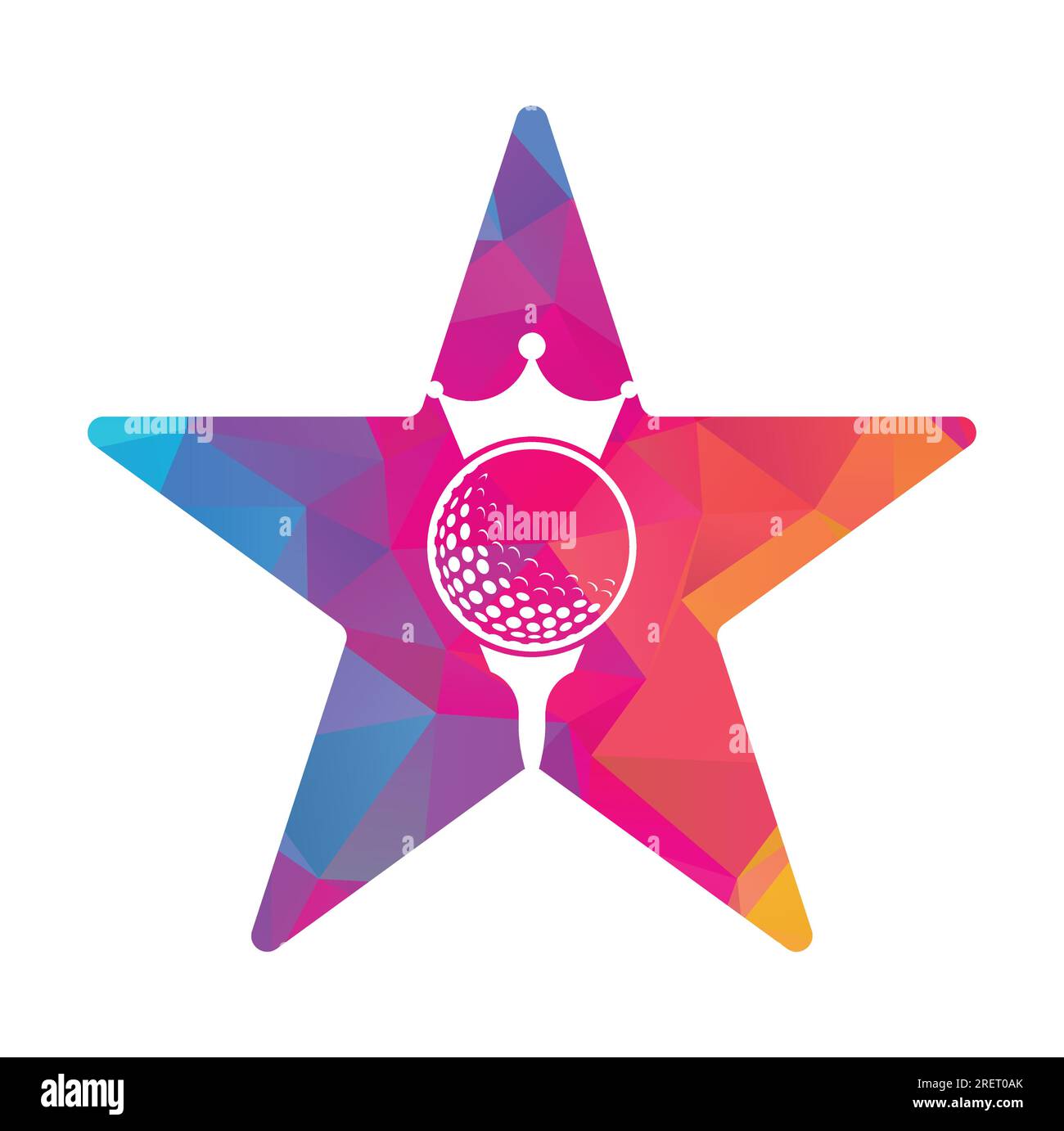 Design con logo vettoriale King Golf Star. Pallina da golf con icona vettoriale a corona. Illustrazione Vettoriale