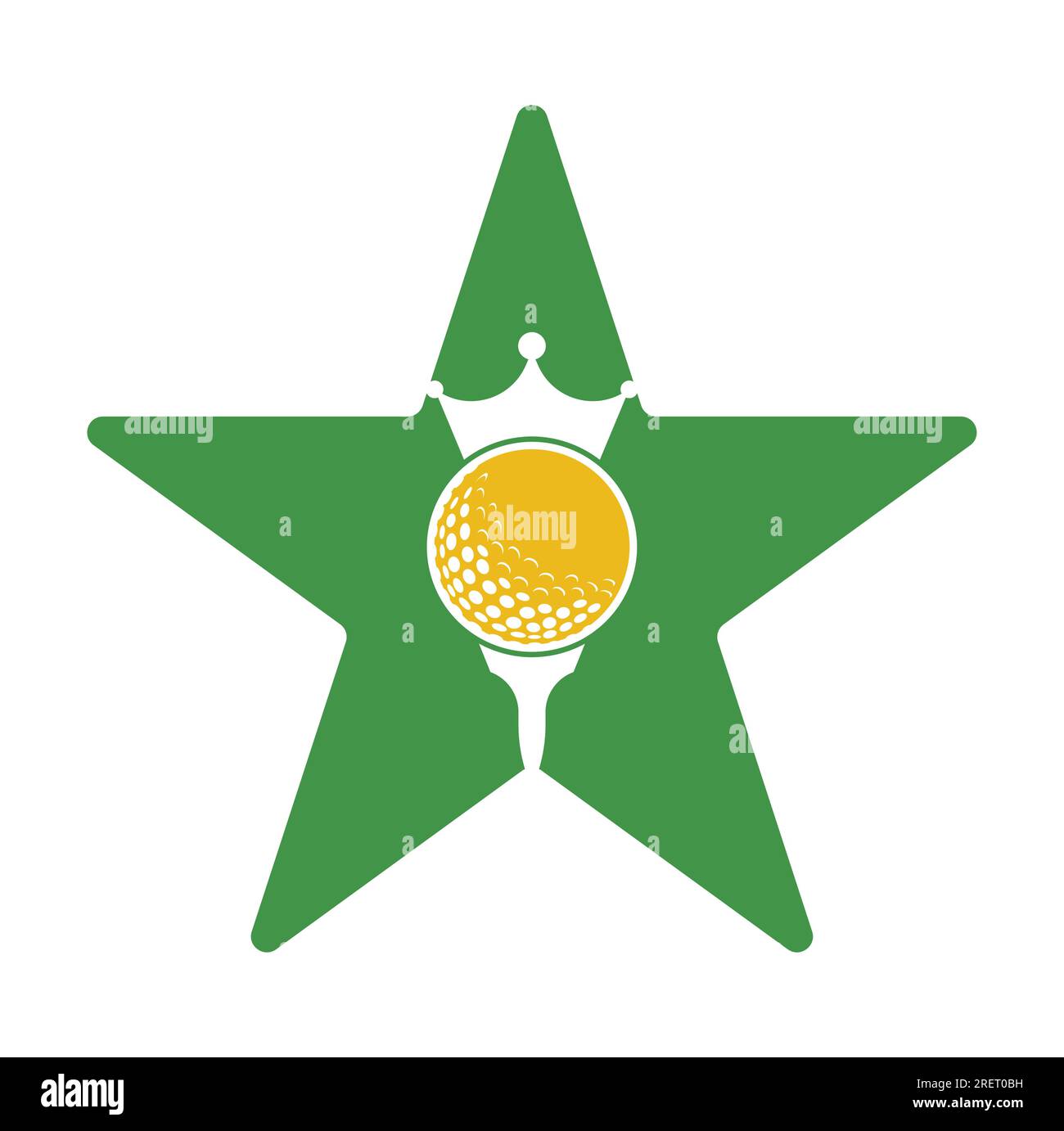 Design con logo vettoriale King Golf Star. Pallina da golf con icona vettoriale a corona. Illustrazione Vettoriale