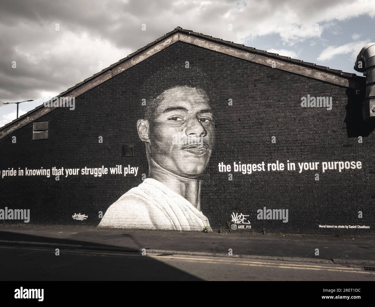 Murale di Marcus Rashford dell'artista Aske P19, Withington, Manchester, Regno Unito Foto Stock